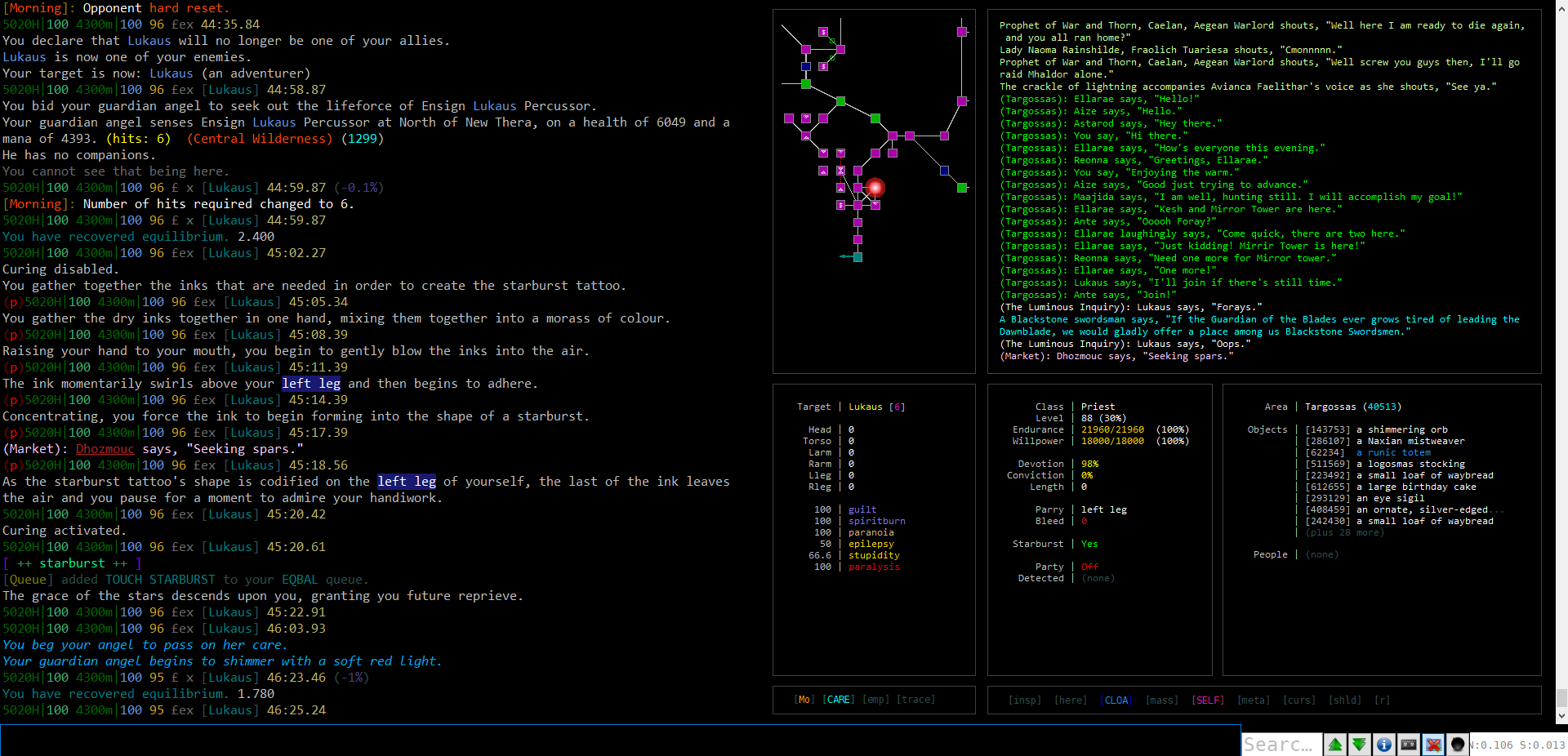 My custom-made graphical interface for Achaea, implemented
on the Mudlet client.